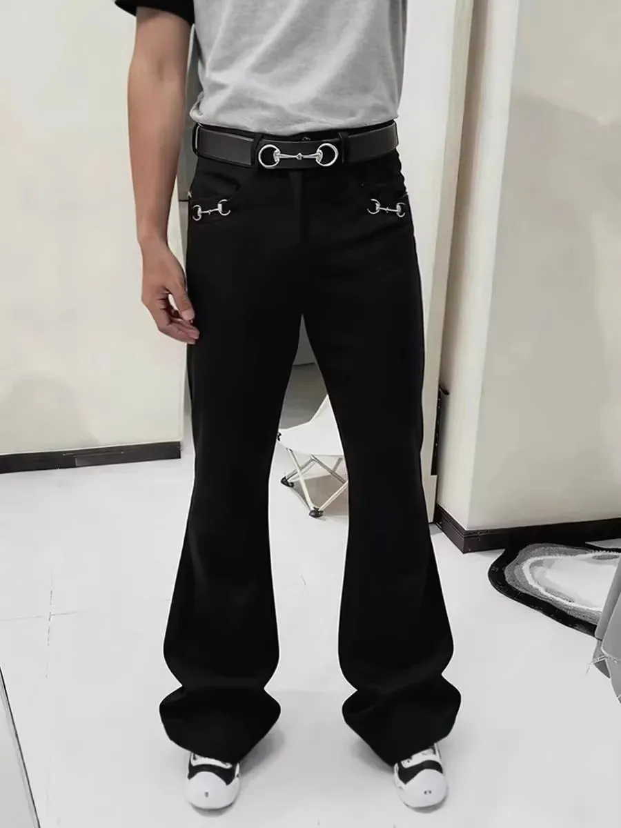 American Retro Buckle Design Spring Autumn Washed Black Micro-Flare Jeans Men High-Waisted Hip-Hop Loose Wide Leg Jeans Unisex — image 5