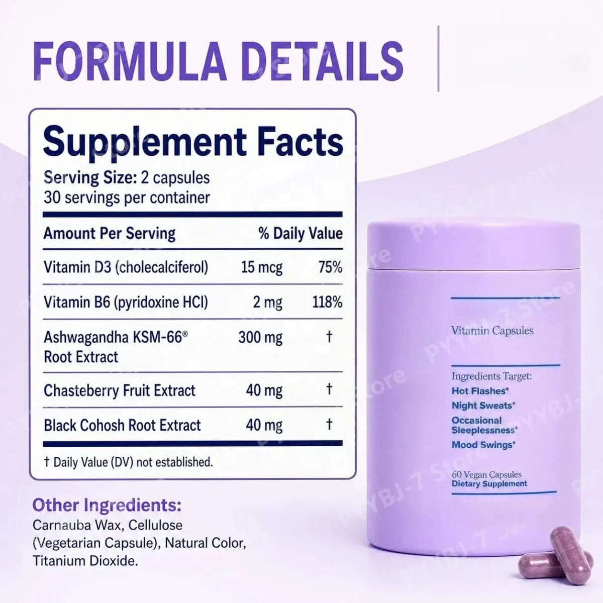 Women Complex Vitamins with Vitamin D3 B6 Menopause Use Helps Relieve Night Sweats Mood Swings Health Food Supplement 60 Pieces