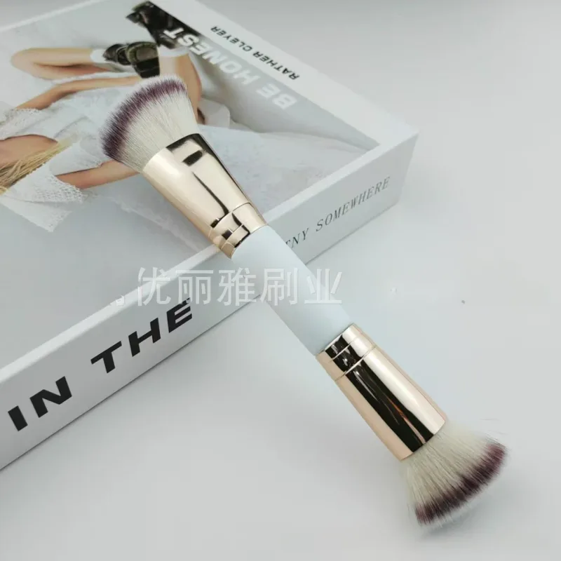 Double Head Makeup Brushes 2 In 1 Flat/Angled Foundation Concealer Contour Brush for Blending Loose Powder Liquid Cream