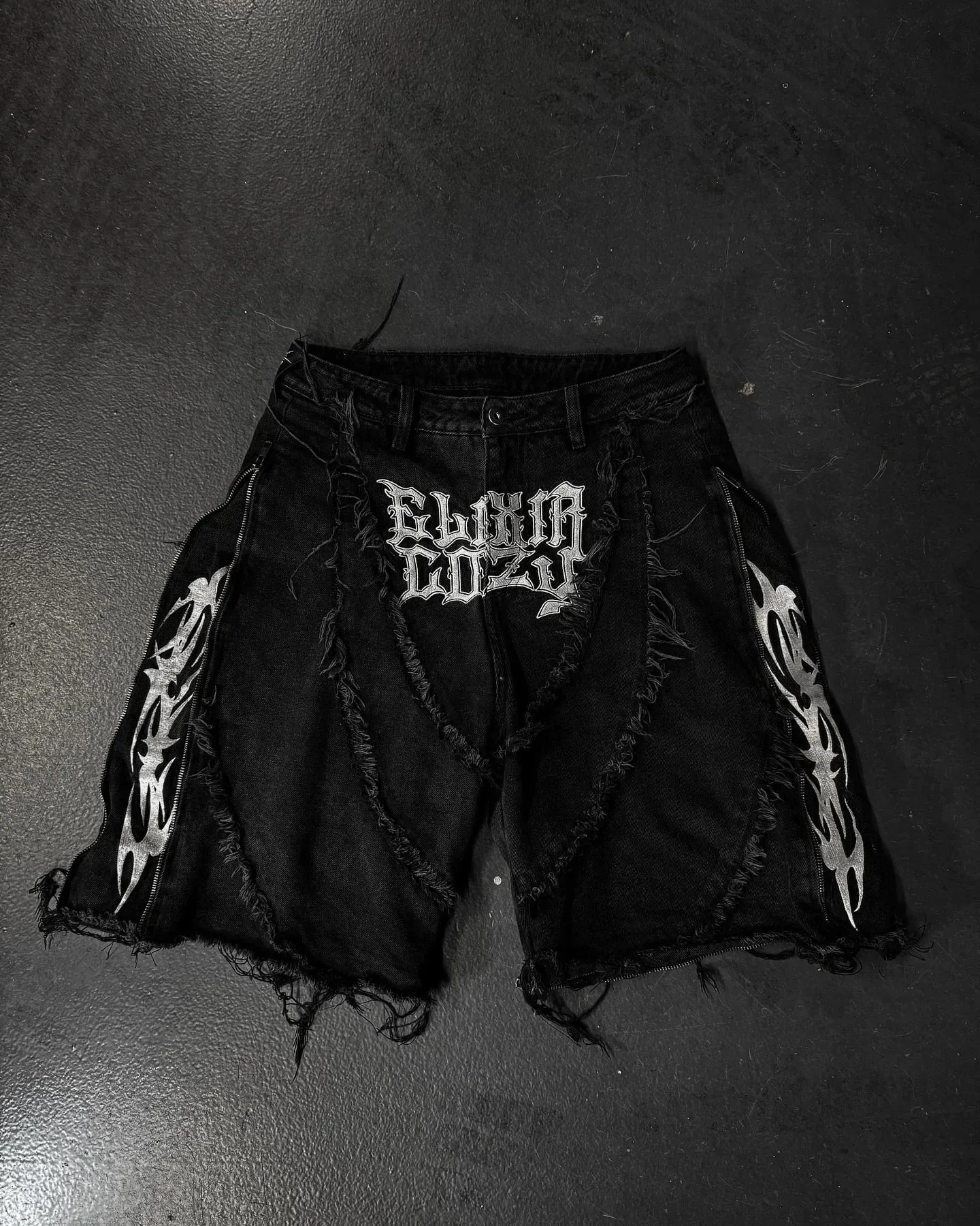 Elixir X Cozy Detachable Jeans Retro Punk Streetwear Ziipper Patchwork Stripe Denim Pants Men Black Baggy Hip Hop Splicing Jeans — image 7