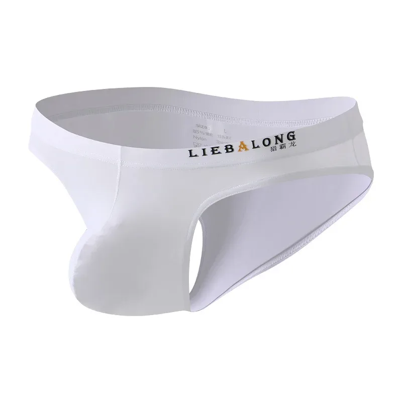 Slip homme Bikini sous-vêtements Sexy homme soie glacée pochette pénis Slip Cuecas Calzoncillos Hombre Slip Gay Lingerie solide homme
