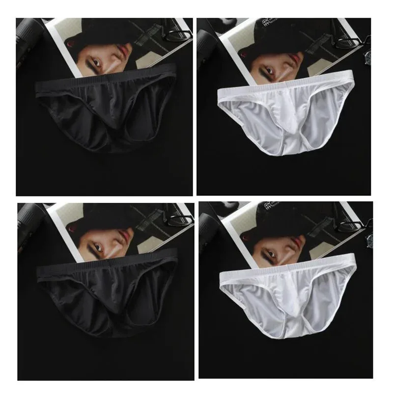 4 Pcs/pack M-4XL Ultra-thin Ice Silk Men Seamless Briefs Transparent Mens Sexy Bikini Underwear Male U Pouch Panties