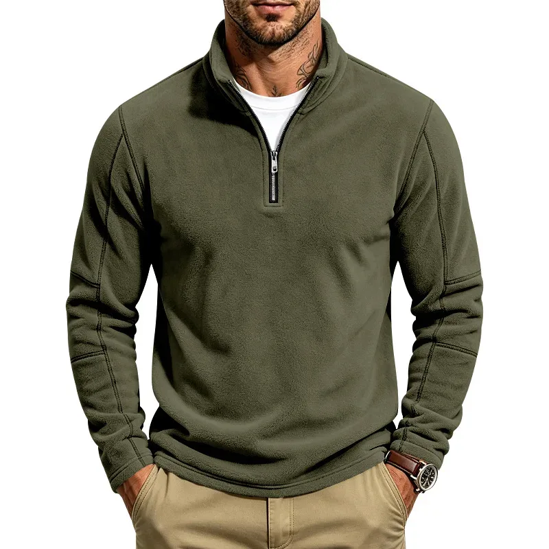 Men's Quarter Zip Polar Fleece Pullover Stand Collar Long Sleeve Casual Warm Sweatshirt For Autumn Winter Daily Commute Wear