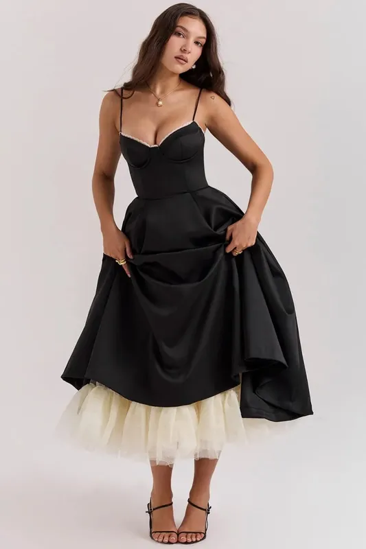 2026 Spring/summer High End Satin Strapless Heavy Industry French Waist Strap Sexy Hot Girl Medium Long Dress Women Elegant