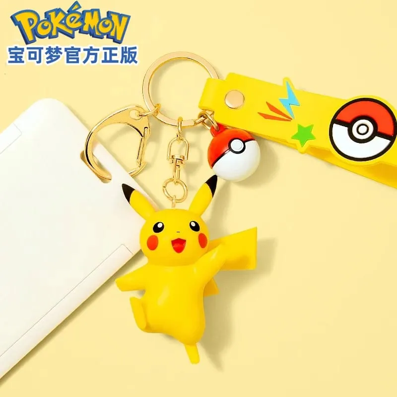 Genuine Pokemon Pikachu Keychain Gengar Morpeko Cubone Snorlax Mimikyu Anime Action Figure Toy Keyring Fragrance Pendant Gift