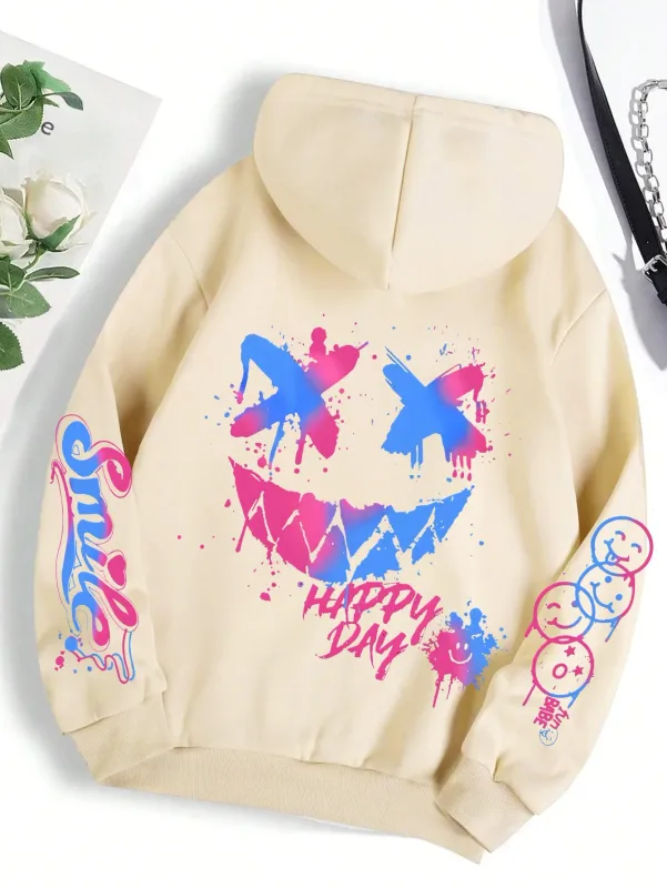 New Autumn Men's Personalized Smiling Face Print Comfortable Breathable Hooded Sweatshirt Outdoor Street Fashion Hooded Sweatshi — image 6