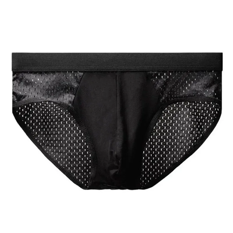 Herren-Unterwäsche aus Eisseide, atmungsaktiv, Bambus-Kohlenstofffaser, antibakteriell, bequem, hohl, Unterwäsche, Hose, kalt