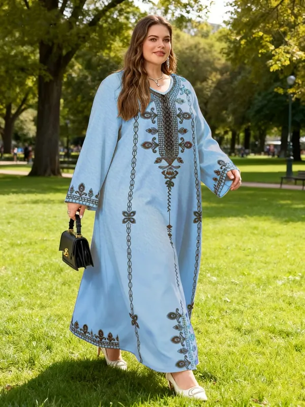 Middle Eastern Elegant Robe New Spring and Autumn Style Plus-Size Fashion Women's Clothing Ethnic Print Stylish Loose and Comfortable Holiday Style Long-Sleeve Dress — image 6