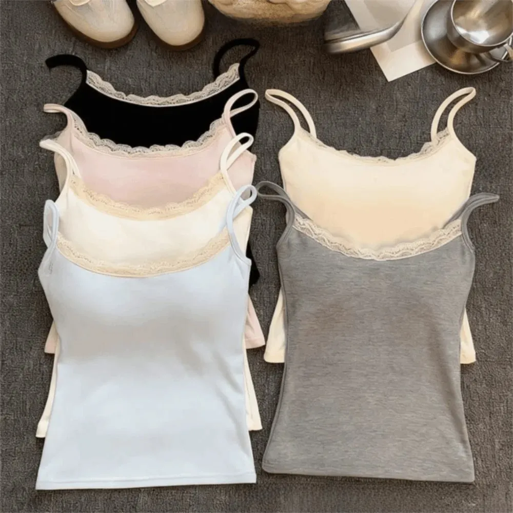Fashion with Chest Pad Camis Tank Tops Integrated Top Versatile Slim Vest Elastic Warm Undershirt Women Clothes — image 1