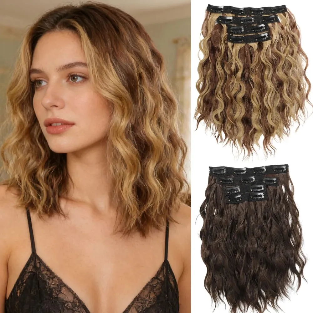 4-Piece Set of 11 Clip-In Hair Extensions Clip-In Hair Extensions 12 Inch Synthetic Clip-In Short Soft Natural Wigs High-Tempe