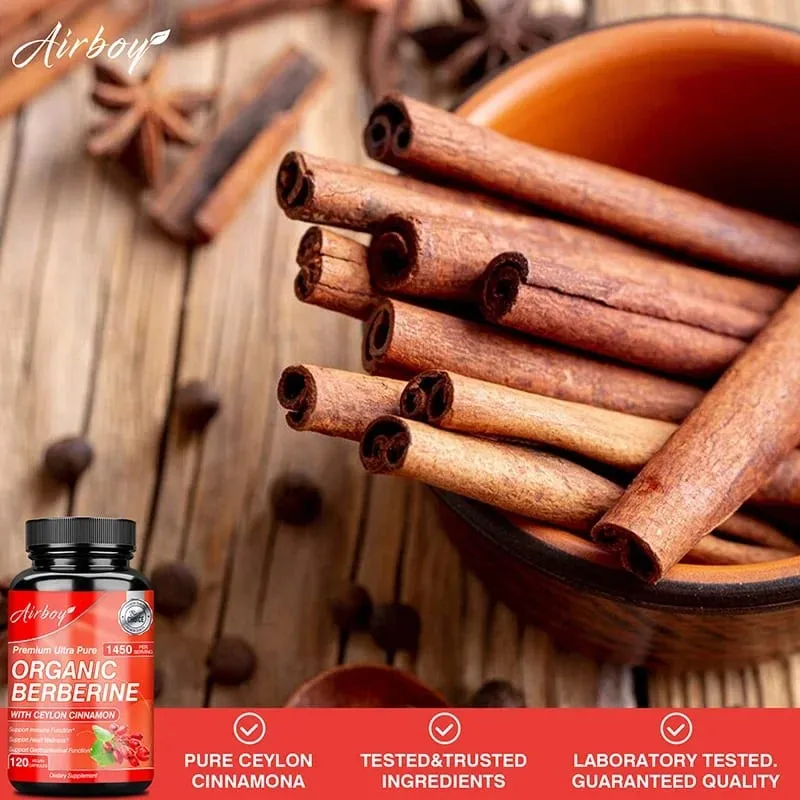 Berberine Capsules - with Ceylon Cinnamon - Blood Sugar Balance Cardiovascular Health Aid Digestion Promote MetabolismSupplem