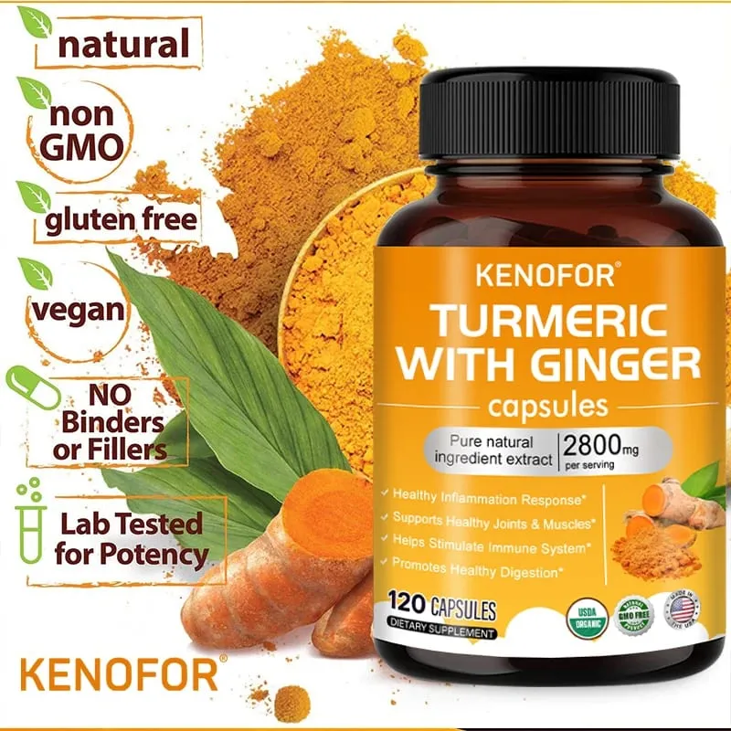 Turmeric Curcumin Capsules 1600mg with Ginger & MSM Antioxidant Support Joint Comfort Heart Cognitive & Digestive Wellness