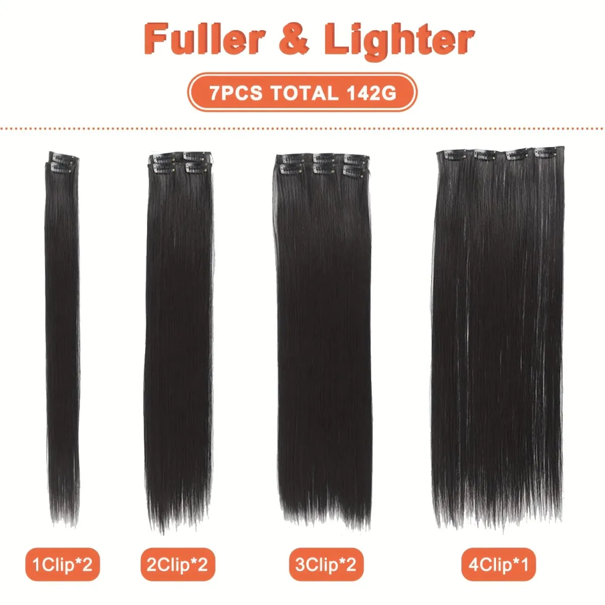 Synthetic Natural Black Clip in Extensions Straight 20" Long Synthetic Thick Clips on Hair Piece for Women