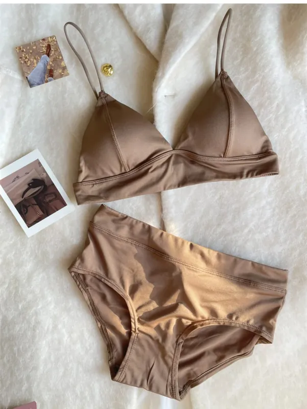 Triangle cup imitation denim thin section underwear female beauty back lingerie gathered to collect breasts comfortable bra set — image 5