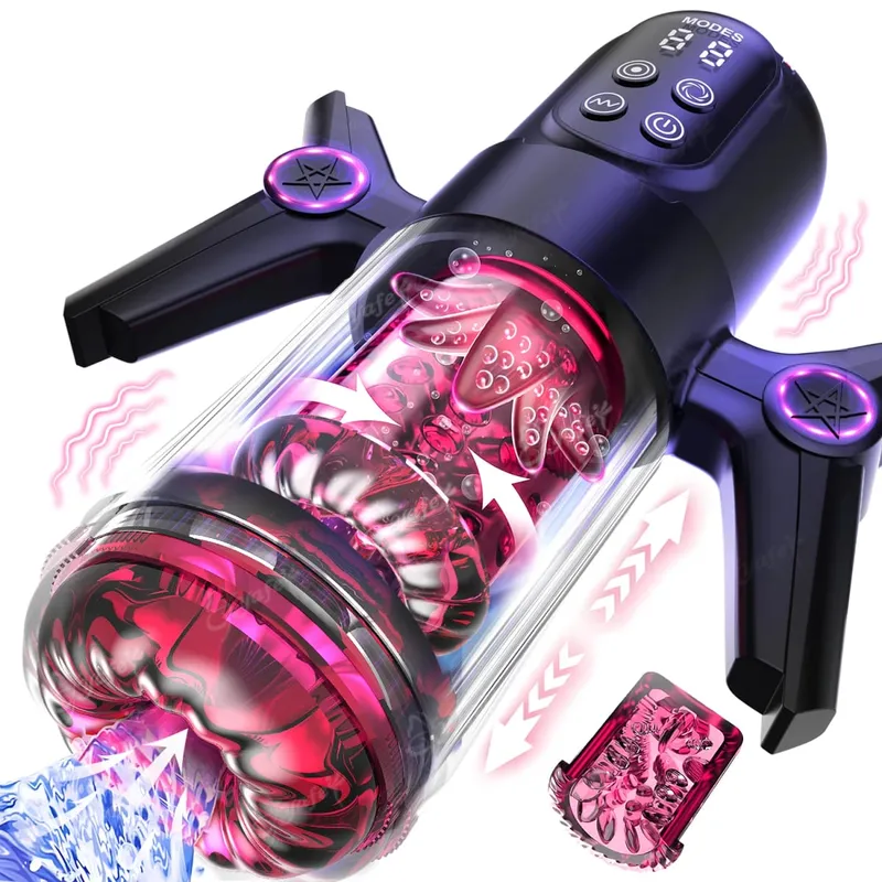 Automatische Teleskop Drehen Saugen Männlichen Blowjob Masturbator mit Griff LCD Penis Pumpe Tasche Pussy Erwachsene Sex Spielzeug für Männer 18