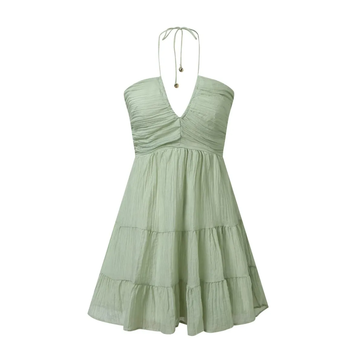 Women's Summer Chiffon Holiday Dress Halter V Neck Flowy A Line Dress Sleeveless Backless Tiered Swing Boho Beach Dresses Robe