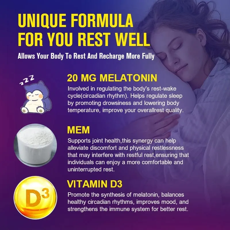Mélatonine 20 mg Complément Alimentaire Sommeil 120 Capsules Arôme Fraise Contient de la Mélatonine - Sommeil Sain