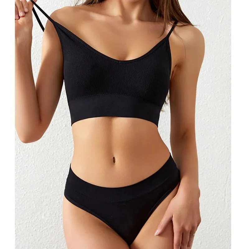Thin Wireless Women Push Up Bra Sets Plus Size Sports Halter Vest French Triangle Cup Bras For Women Lingerie — image 2