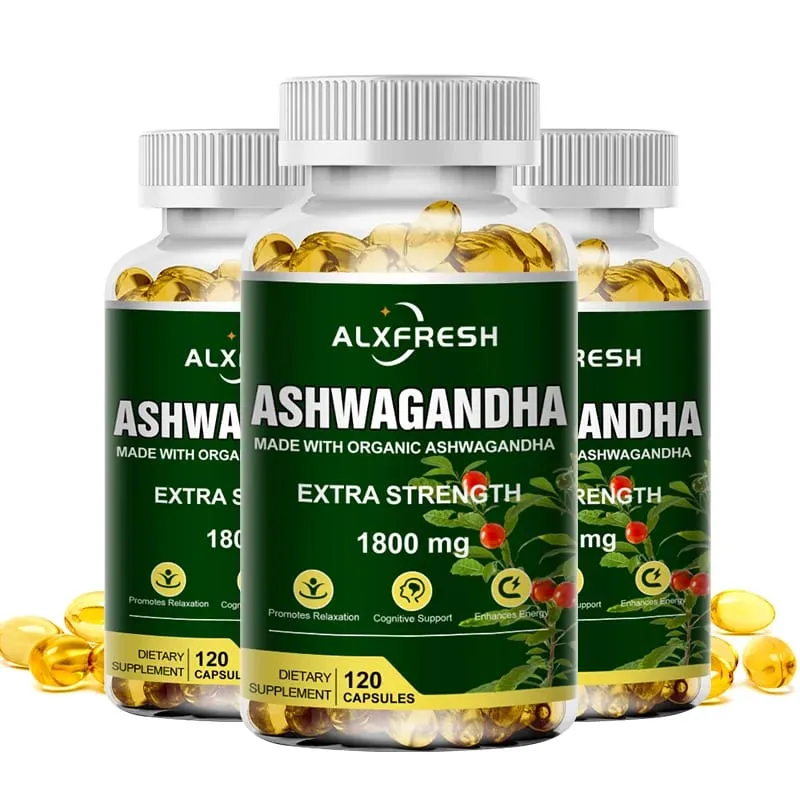 Alxfresh Pure Ashwagandha Root Extract Capsules 1800mg for Natural Mood Stress Focus Brain Energy Sleep Health Support
