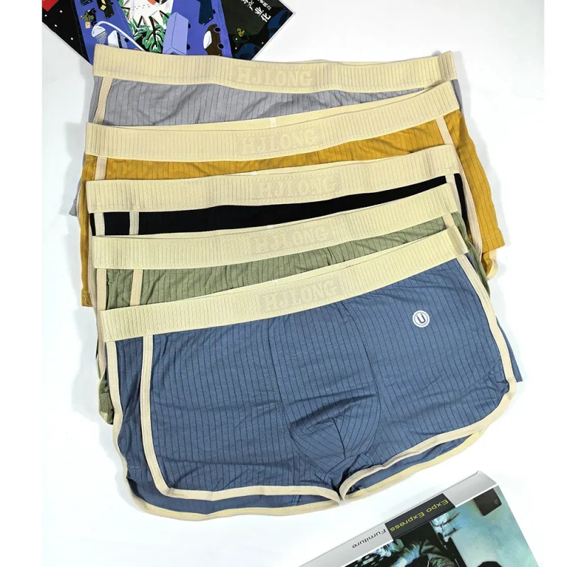 5PCS/Pack Fashion Dopamine 100% Cotton Solid Striped Men's Underpants Breathable Mesh Pouch Panties High Elastic Men Underwear