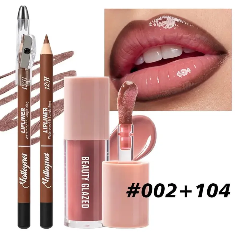 2Pcs/Set Lip Sculpting Set-Deep Shade Liner with Sharpener +Creamy Liquid Lipstick -Volume Enhancing Duo for Fuller Looking Lips