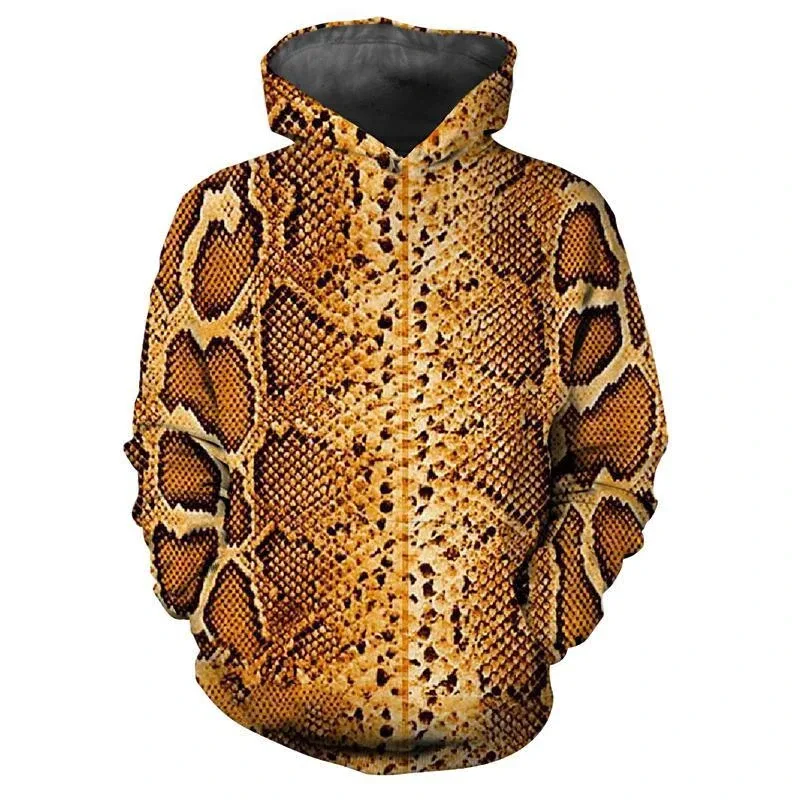 Personalized Snakeskin Pattern Hoodies Fashion Trend Long Sleeve 3D Animals Skin Printed Mens Hoodie Loose Streetwear Cool Tops