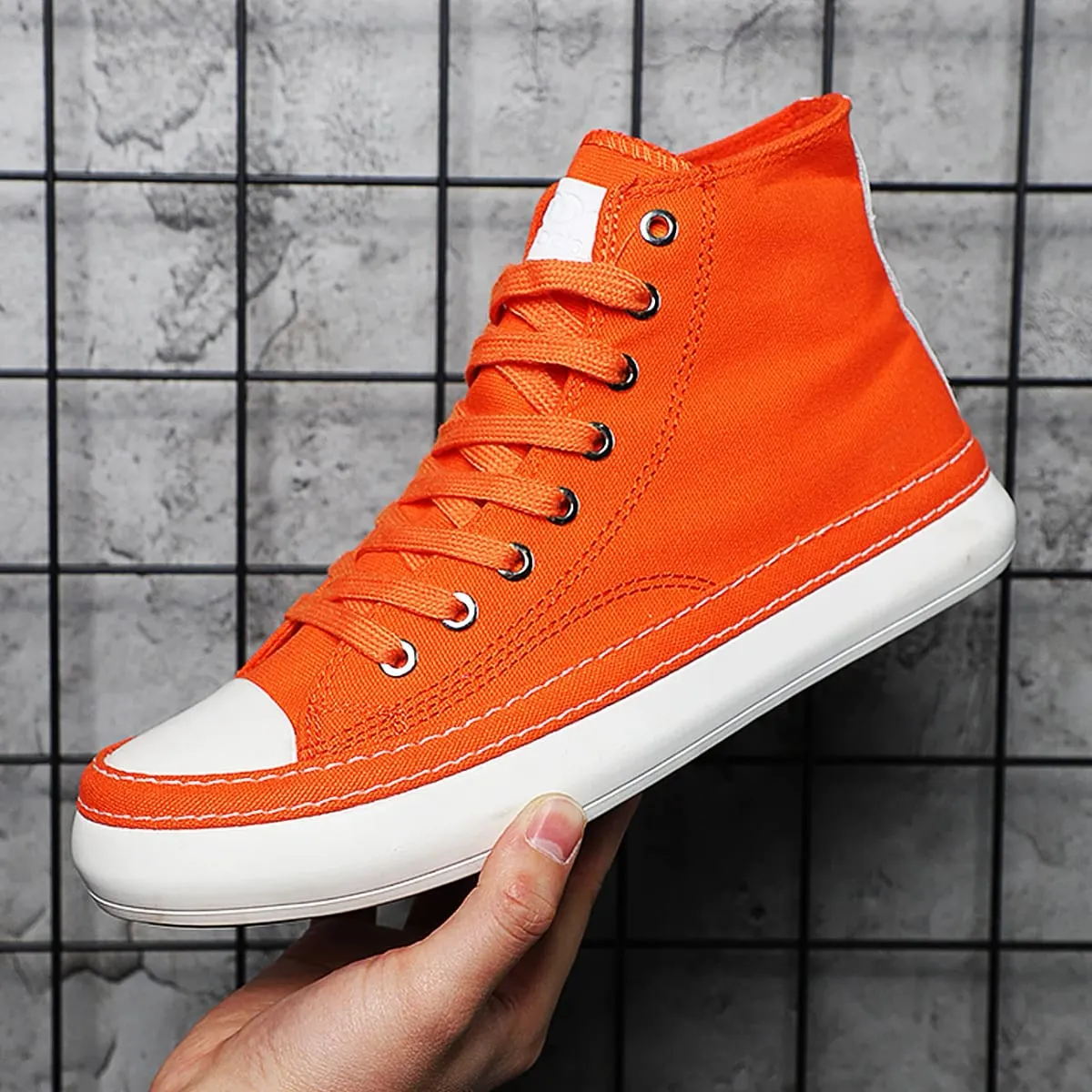 New Fashion Unisex Canvas Boots Men Sneaker Plus Size Women Vulcanized Canvas Shoes High Top Orange Casual Footwear Black 38-44