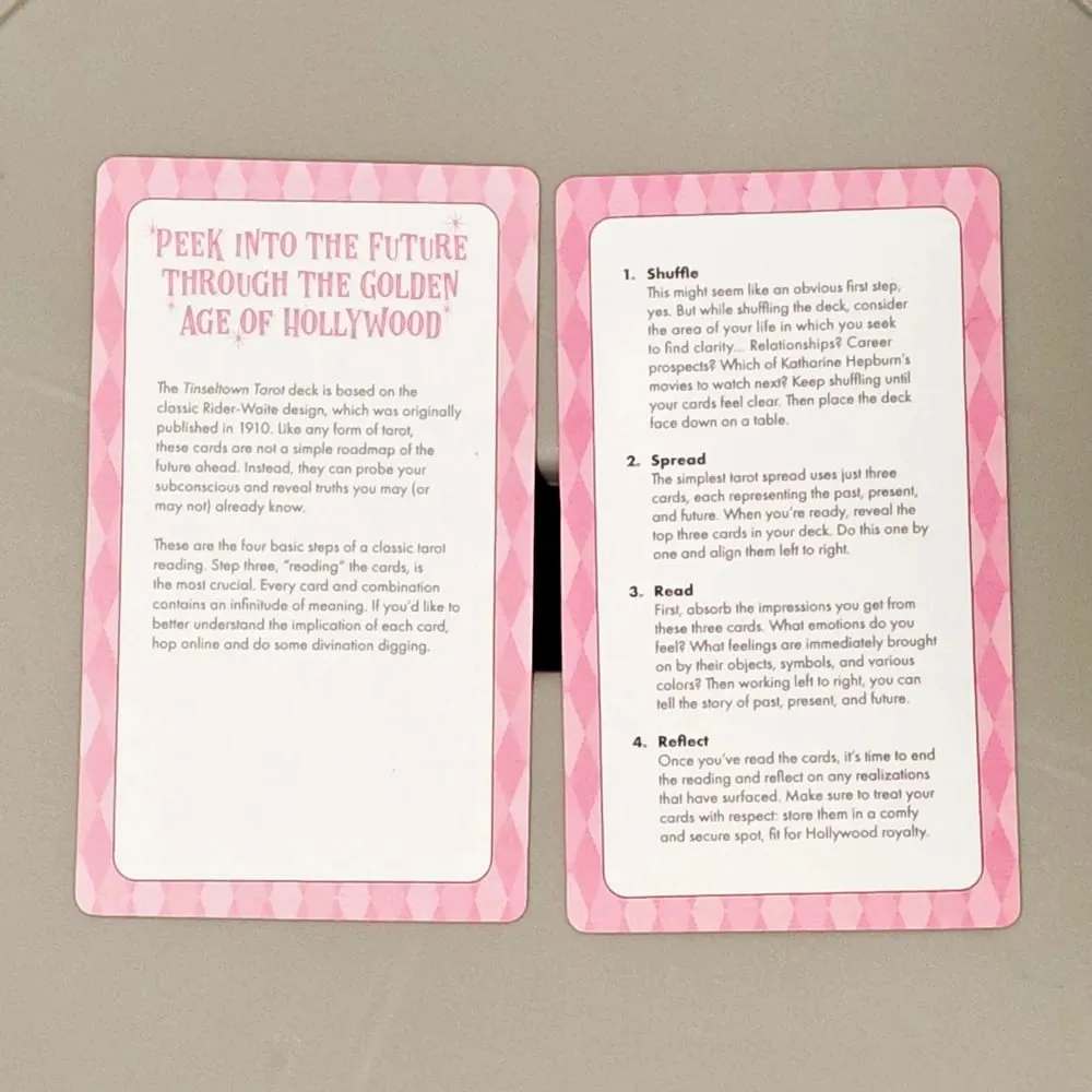 Tinseltown Tarot in Rigid Box Pink Vintage Hollywood Inspired Deck 78 Illustrated Cards 12*7cm