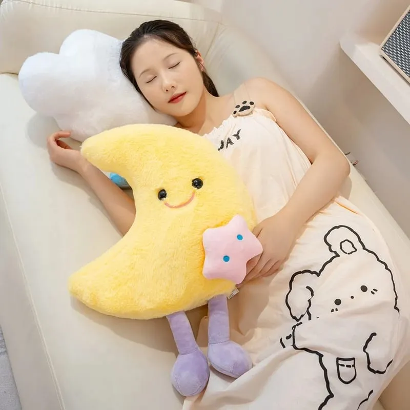 Lovely Smile Moon and Cloud Plush Pillow Comfortable Sofa Cushion Stuffed Soft Doll Home Car Decor Gift