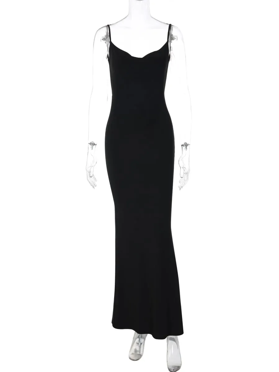 Dulzura Wanita Seksi Backless Bow-Knot Corak Slip Gaun Panjang Solid Elegan Slim Fit Mermaid Dress Party Prom Date Pakaian Musim Panas — image 6