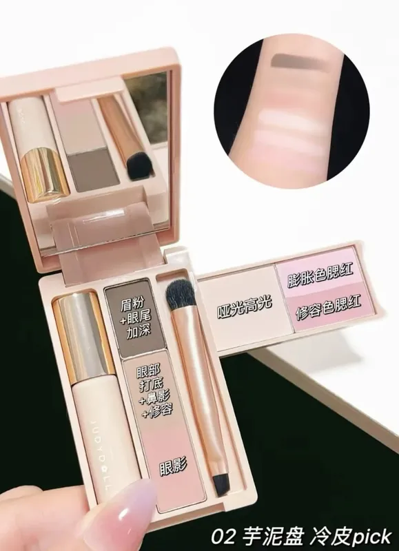 Judydoll All-in-One Eyebrow Palette PortableMultiFunction Eyeshadow Blusher Makeup Set For Travel Blush Contouring