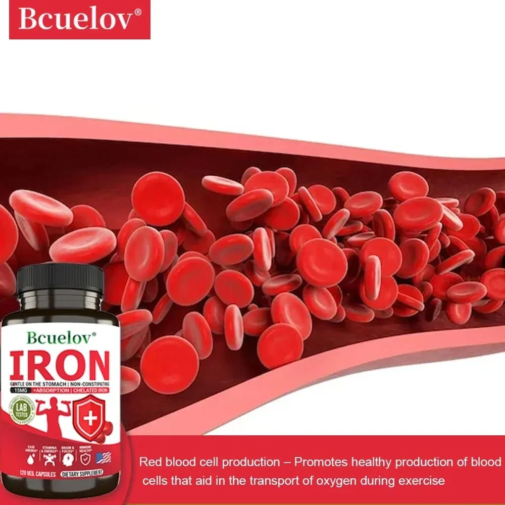 Iron Supplements - Help Maintain A Healthy Immune System and Brain Health Boost Energy Levels and Fight Fatigue Relieve Anemia