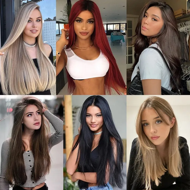Synthetic Long Straight No Clip Invisible Line Hair Extensions 40 55 80cm Natural Brown Blonde Fake Hairpiece For Women