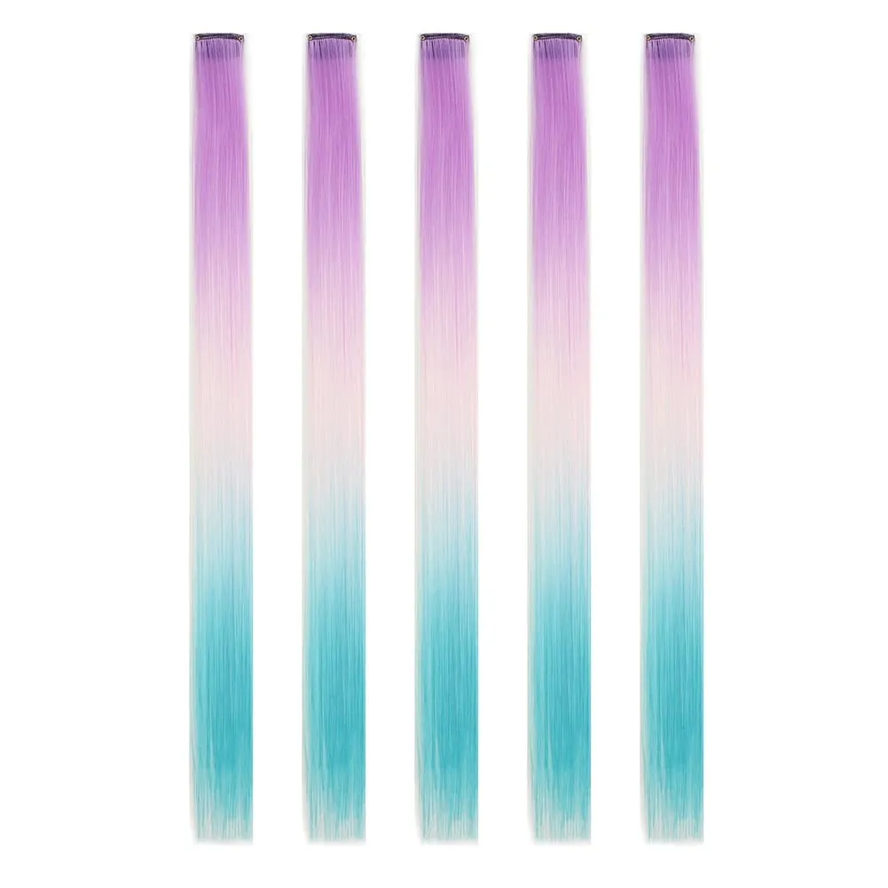 5PCS/set Clip in Hair Extensions Synthetic Hairpieces Colored Party Highlights for Girls 18 inches Multi-colors Straight Hair
