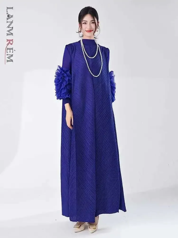 Long Pleated Dress With Ruffles Sleeves Loose Solid Color Stitching Female Party Clothing Summer New Clothes 2DA5900