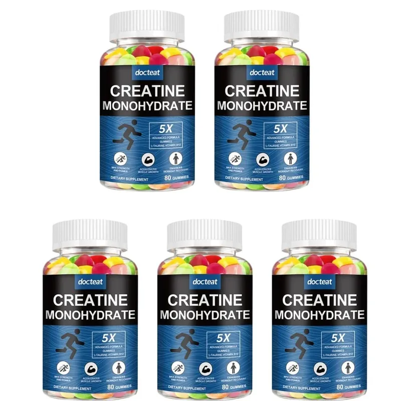 Docteat Creatine Monohydrate Gummies Chewable for Strength and Power Supports Muscle Growth and Workout Recovery 80 Gummies