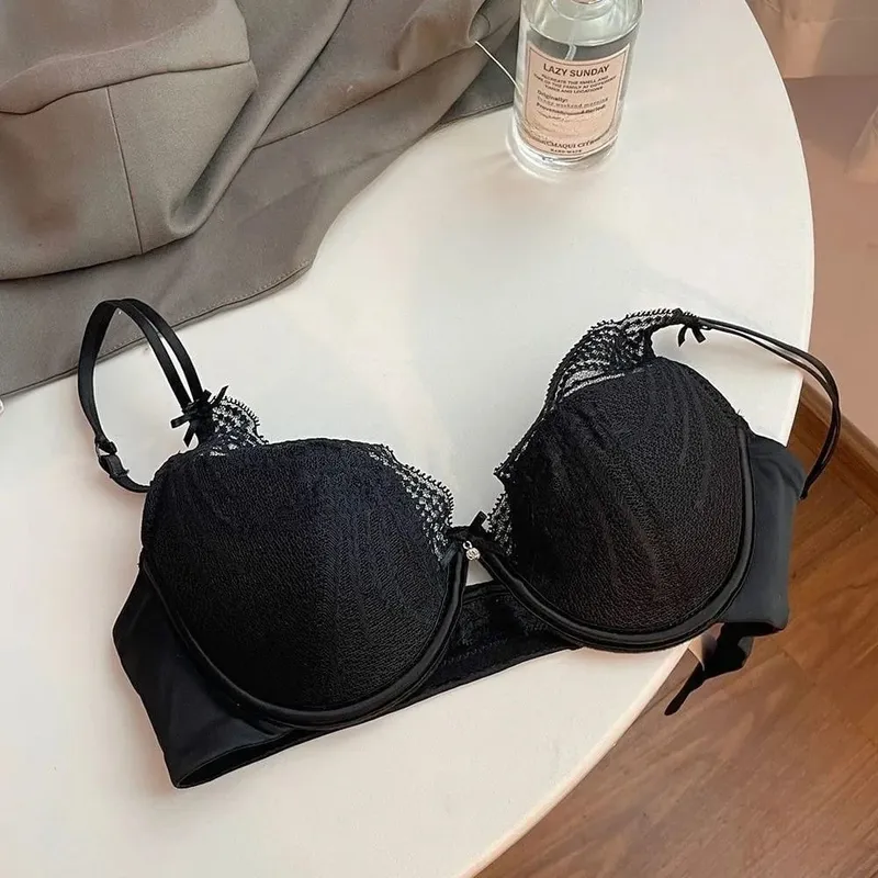 Ladies Lace Lingerie Set Pure Desire Aesthetic Deep V Thin Straps Thin Cup Soft Underwire Push‑Up Bra Underpants S-XL