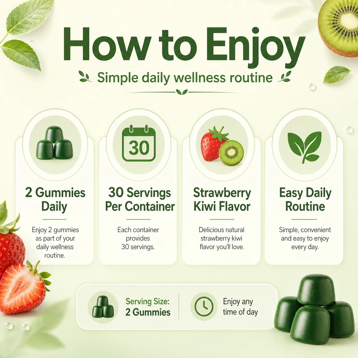 Super Green Superfood Gummies Multivitamin Vitamin A C D Chromium Antioxidant Immune Health Calcium Absorption 12 Servings