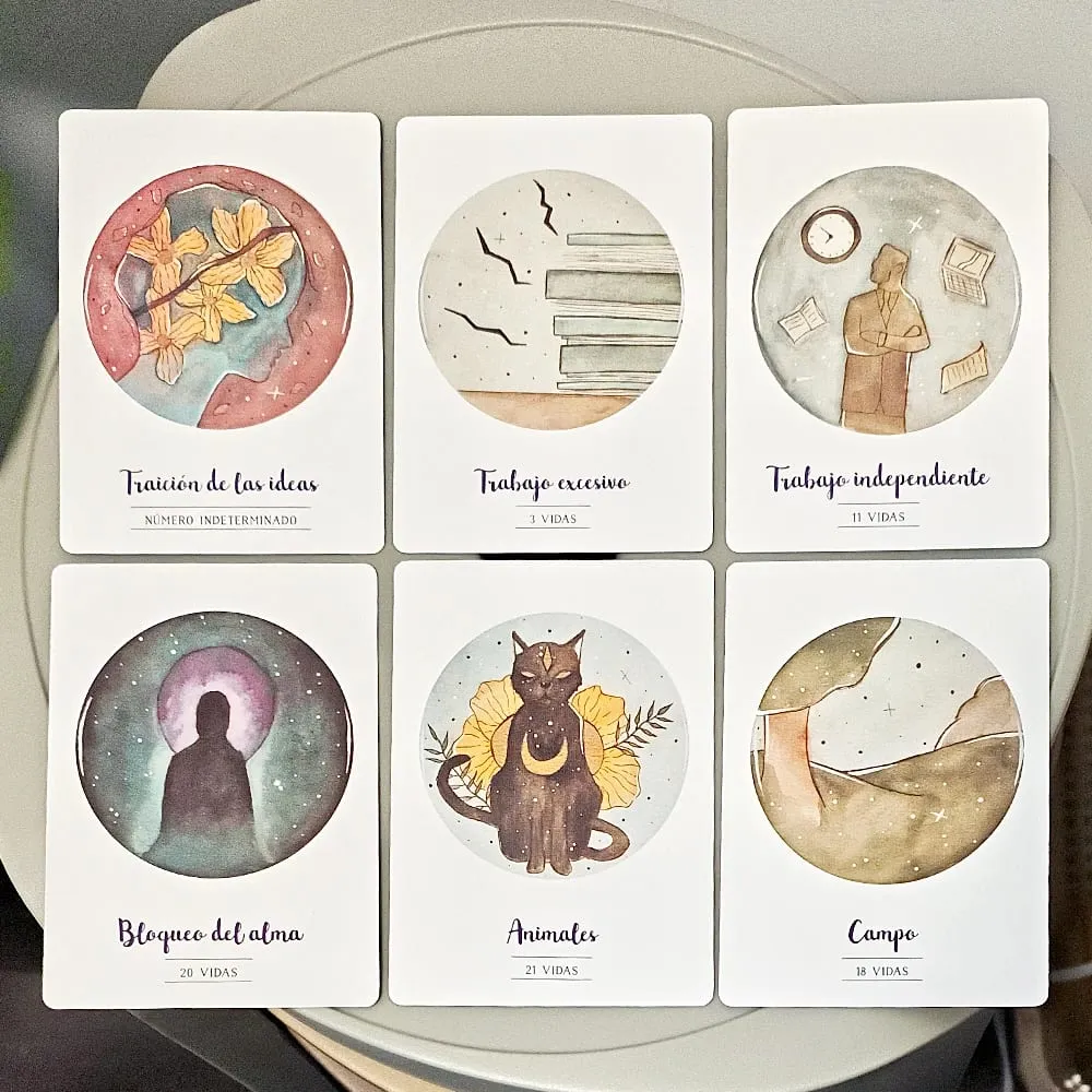 42 Pcs Vidas Anteriores Oracle Cards Spanish Edition Past Lives Deck for Karma Soul Healing 10.5*7.5cm Double-Sided Embossed