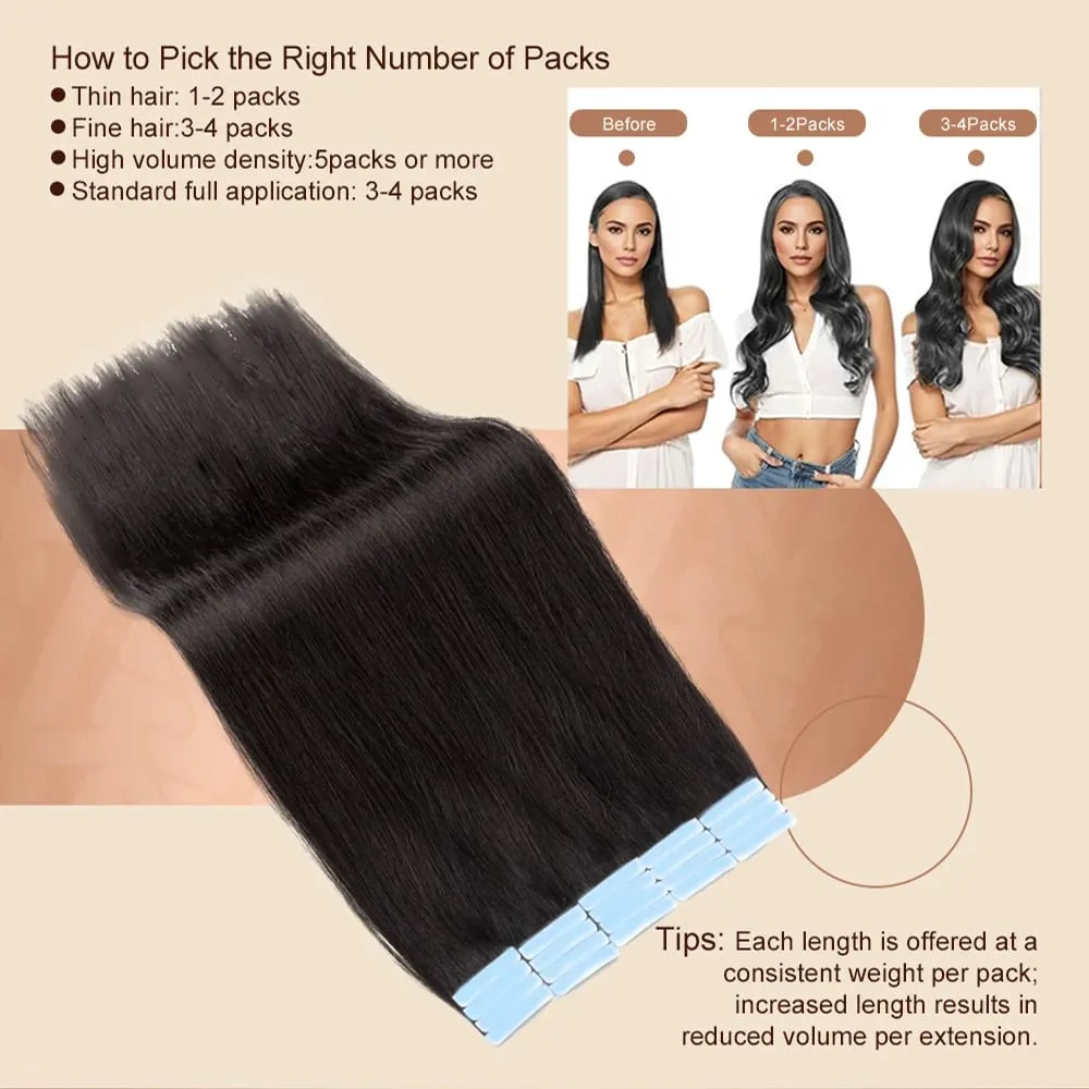 Nastro dritto nelle estensioni dei capelli umani 16-26 pollici Nastro adesivo invisibile reale naturale al 100% per le donne — image 4