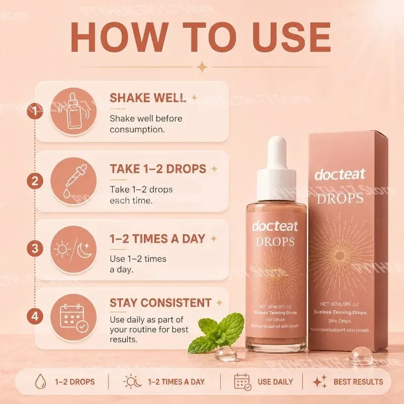 Sunless Tanning Drops with Gluconolactone Vitamin B1 & Mint Leaf Extract for Radiant Looking Skin and Daily Beauty Routine 60 ML