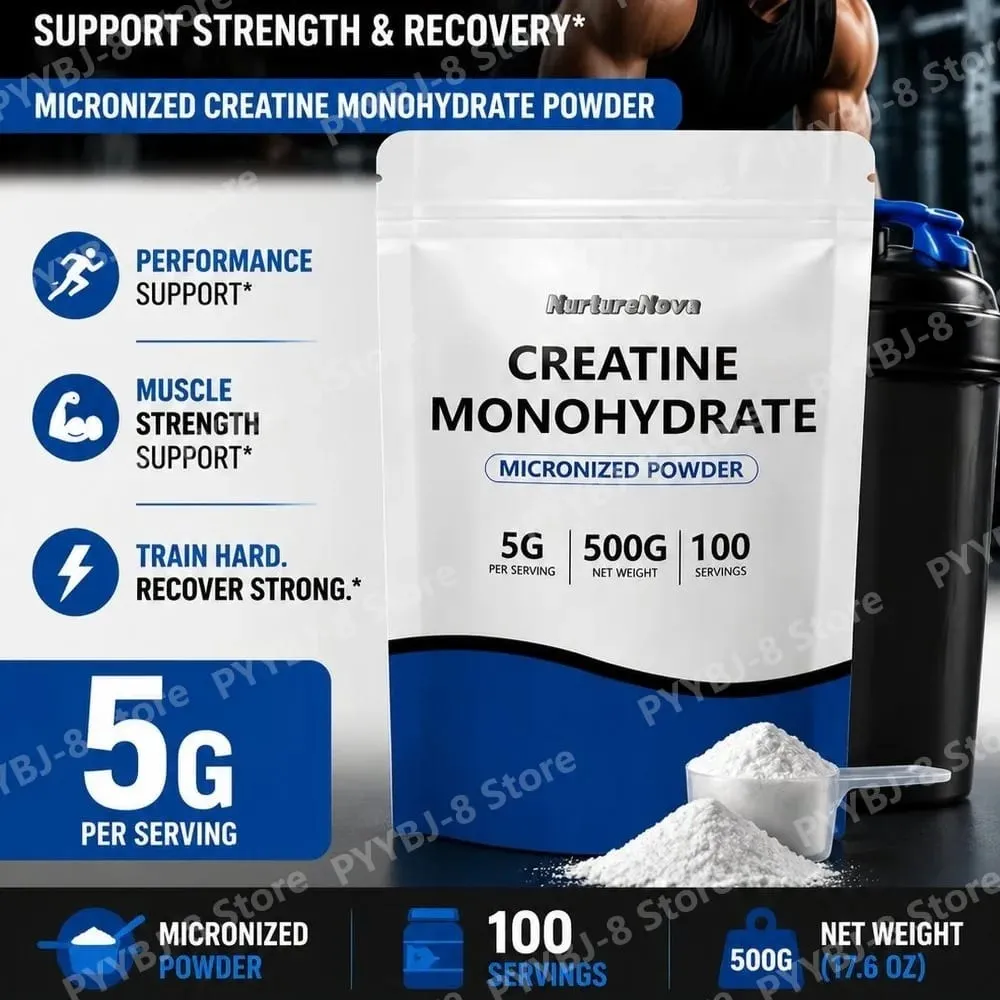 NutureNova Creatine Monohydrate Powder Micronized Gym Strength Training Ingredient for Fitness 100 Servings 500g Net Weight