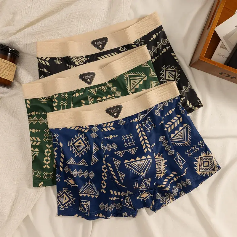 Men's Boxer Retro Ethnic Style Comfortable Smooth Fabric Briefs Vintage Print Elastic Underwear for Man Lingerie Flat Underpants — image 8