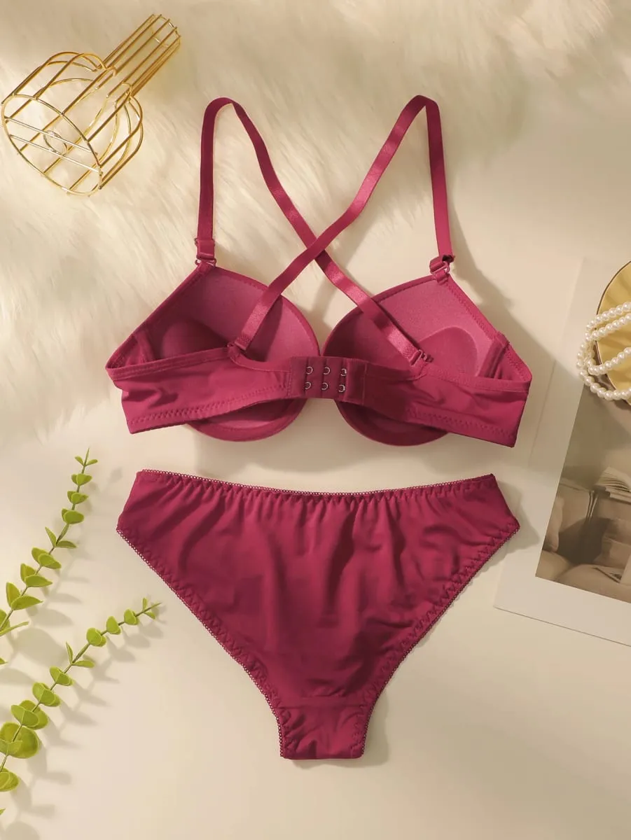 Red Push Up Bra and Panty Set with Padded Underwire set Lingerie for Women - Sexy Balcony Style Underwear Set A2122 — image 2