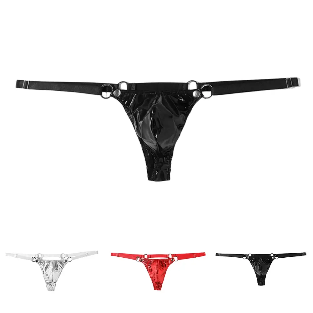 1pc masculino couro de patente g-string sexy tanga v-back baixo anel ascensão t-back bulge bolsa lingerie roupa interior gay sissy quente clubwear