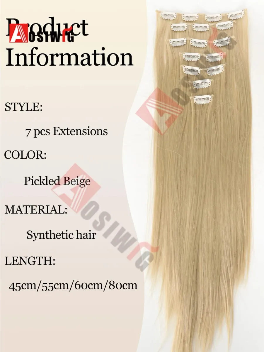 18-32Inch 16 Clips in Hair Extensions Long Straight Hairstyle Synthetic Blonde Black Hairpieces Heat Resistant False Hair Daily
