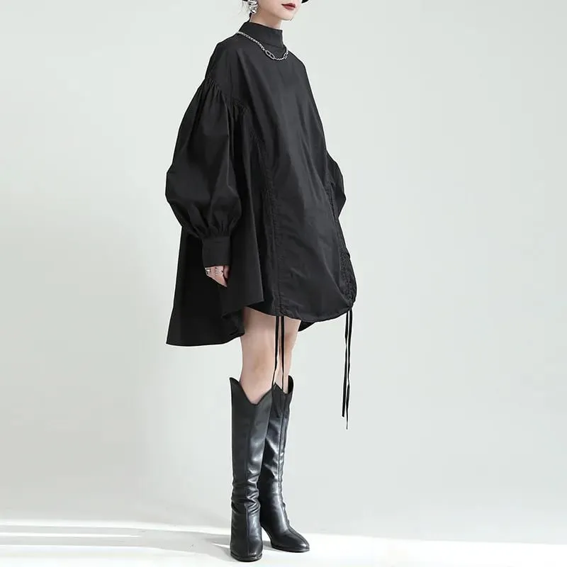 2025 Women Irregular Drawstring Big Size White Blouse New Stand Collar Long Sleeve Shirt Fashion Tide Spring Autumn — image 5