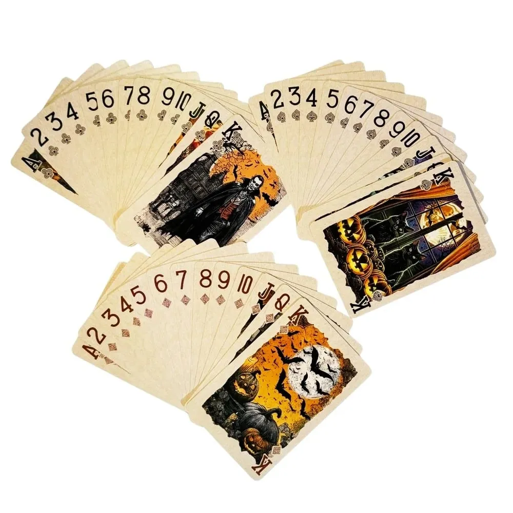 55pcs Vintage Halloween Playing Cards Deck Spooky Pumpkin Skeleton Poker Cards Dark Gothic Board Game Family Party Prop Gift