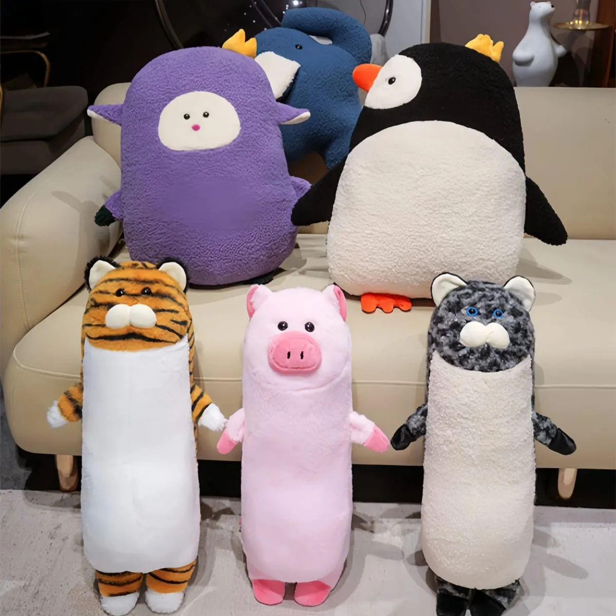 Série animal travesseiro de pelúcia leopardo elefante pinguim almofada de pelúcia kawaii acompanhar brinquedo de sono decoração para casa brinquedos presentes de aniversário