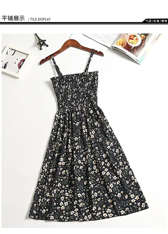 ฤดูร้อนมินิเดรสแฟชั่นหญิง Elastic High เอว Casual สปาเก็ตตี้สายคล้องคอผู้หญิงชุดชีฟอง Vestidos